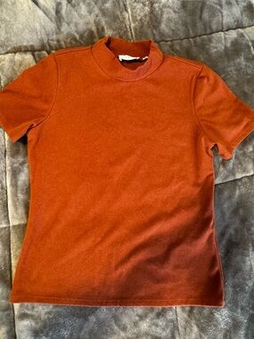 Cyrus Burnt Orange Mock Neck Short Sleeve Top